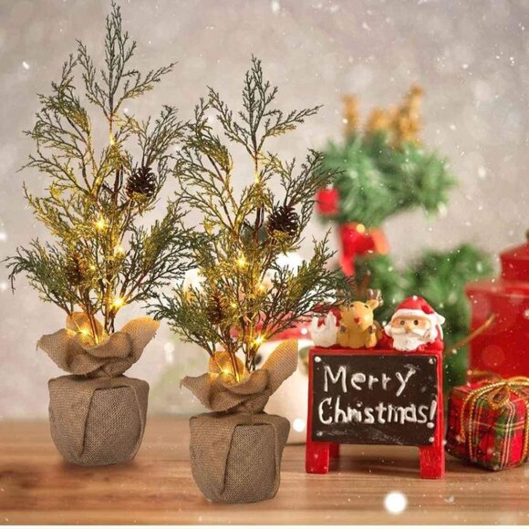 Aesto Pre-lit Artificial Mini Christmas Tree, 2 Pack - Picture 3 of 8